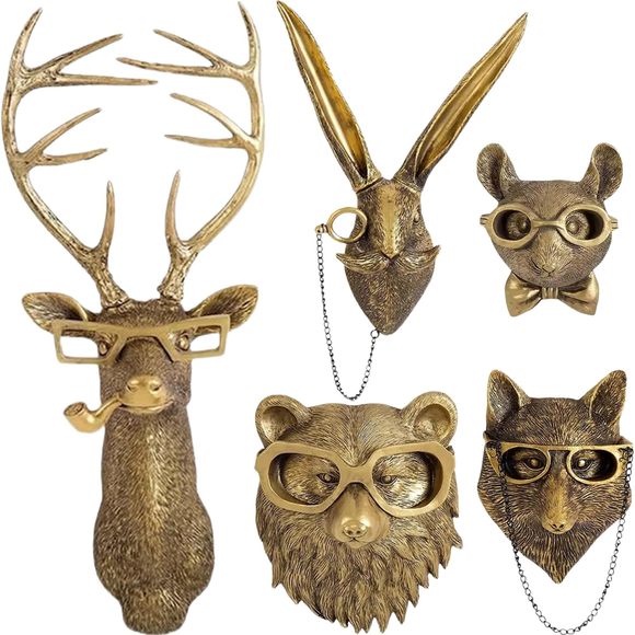 5 Pack Animal Head Wall Decor Gold Wall Sculpture Home Decor For Office🥰